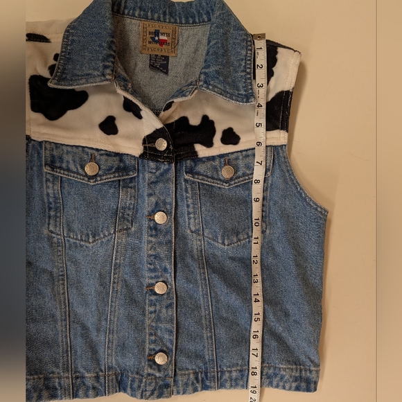 Cow Print Denim Vest Y2K Western M - Picture 7 of 8